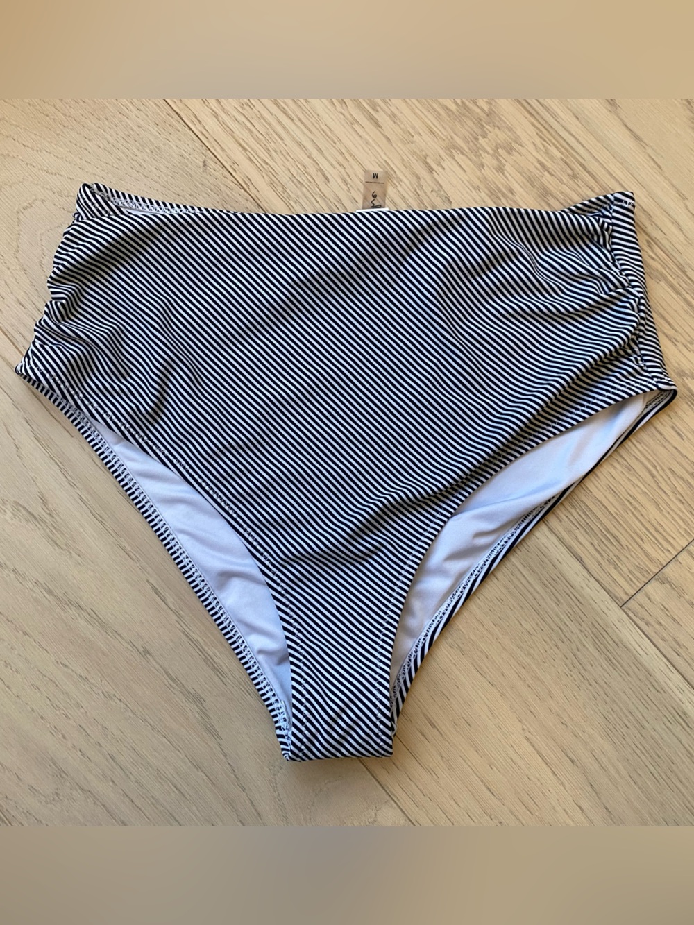 Cupshe Black and White High-Waist Striped Bikini Bottoms